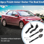 Set of 4 Front Inner Outer Tie Rod End Links for Ford Fusion, Lincoln MKZ