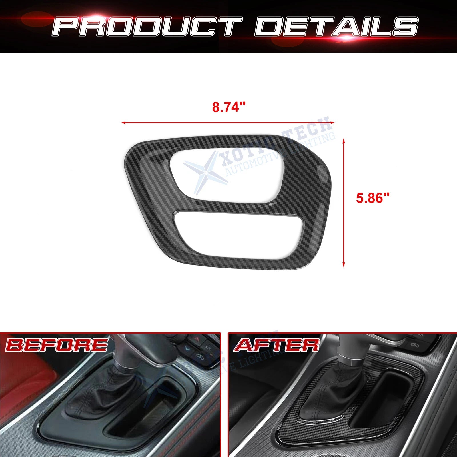 Carbon Fiber Style Gear Shift Media Frame Cover for Dodge Challenger (2015-2026)