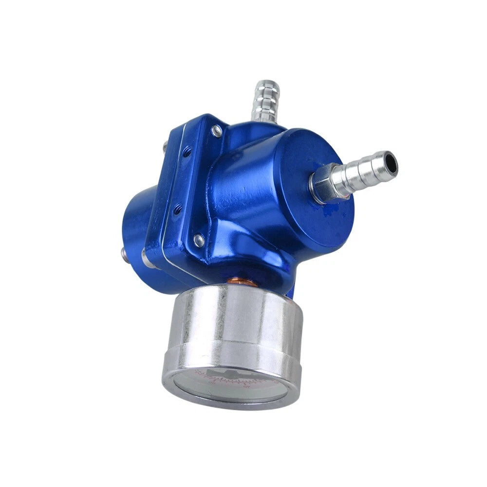 Adjustable Fuel Pressure Regulator for Blue Aluminum with Oil Gauge Fitting