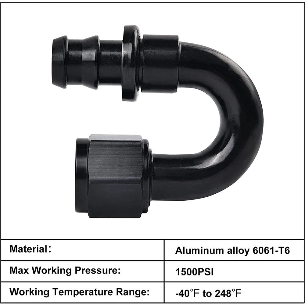 180° Push-On Lock Hose Fitting Adapter for 10AN (12-Pack) (Oil/Fuel)
