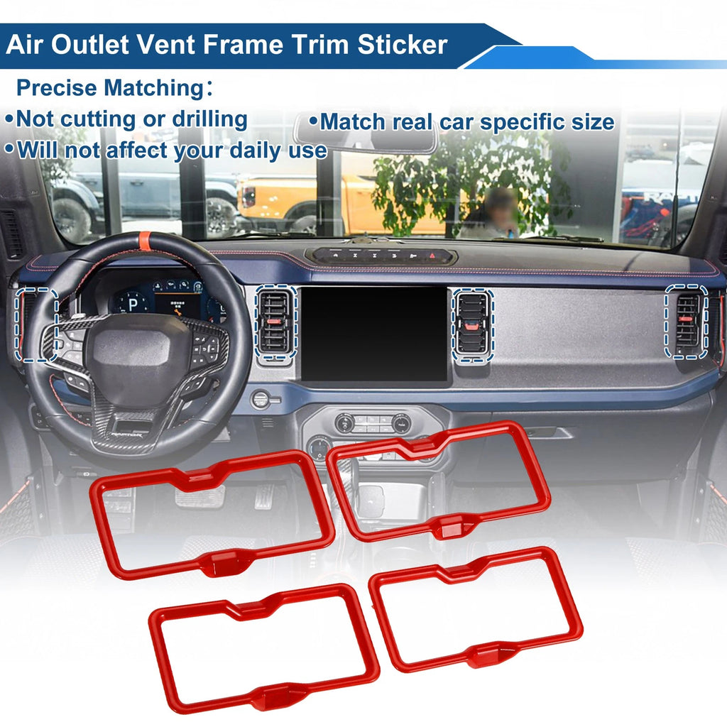 Set of 4 Air Condition Outlet Vent Trim Cover Frame for Ford Bronco (2021–2024) Red
