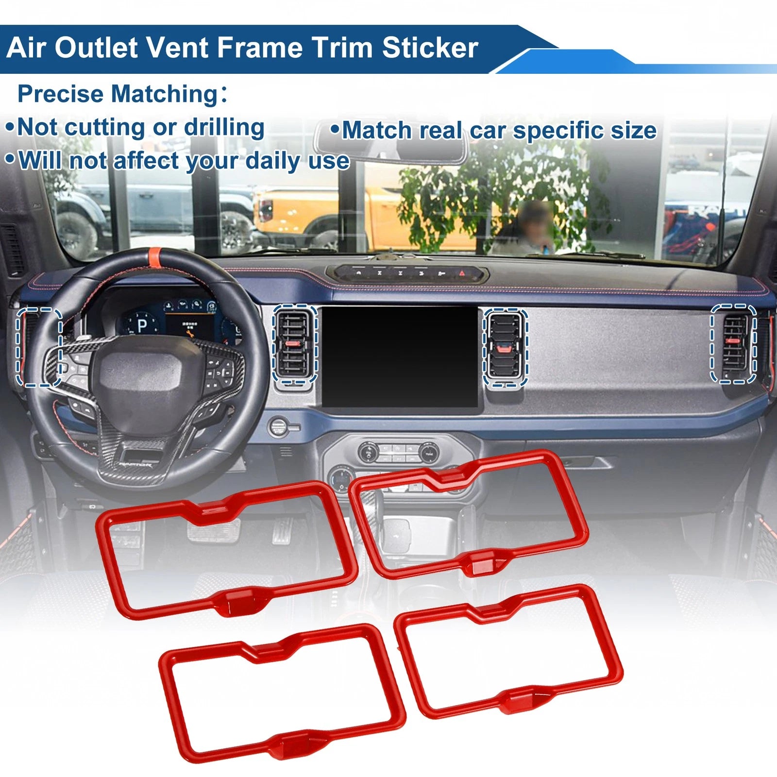 Set of 4 Air Condition Outlet Vent Trim Cover Frame for Ford Bronco (2021–2024) Red