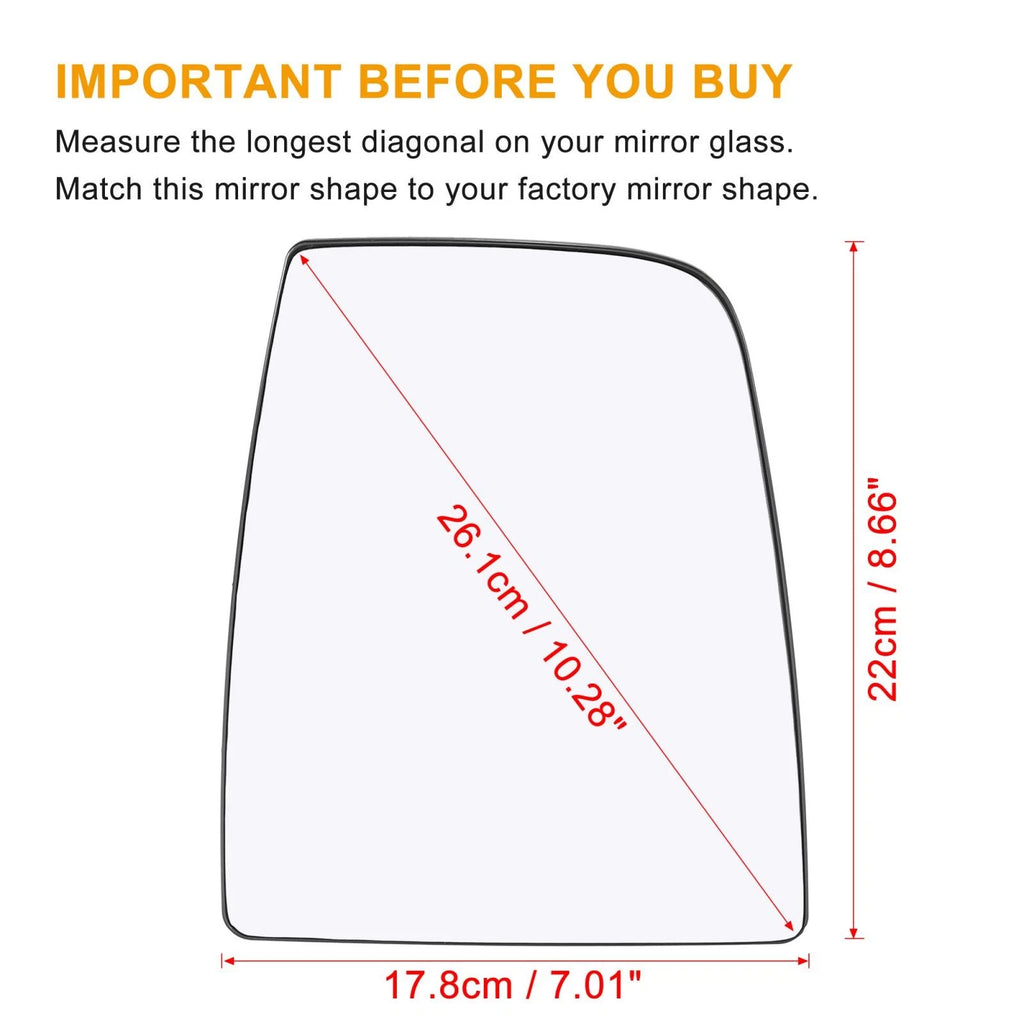 Heated Rearview Right Side Mirror Glass w/ Backing Plate for Ford Transit (2015–2020)