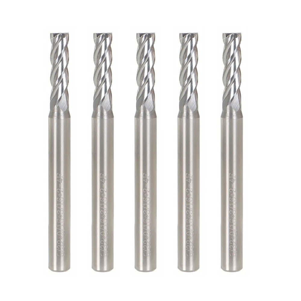 Set of 5 Carbide End Mills for Precision Machining (2" Overall Length)