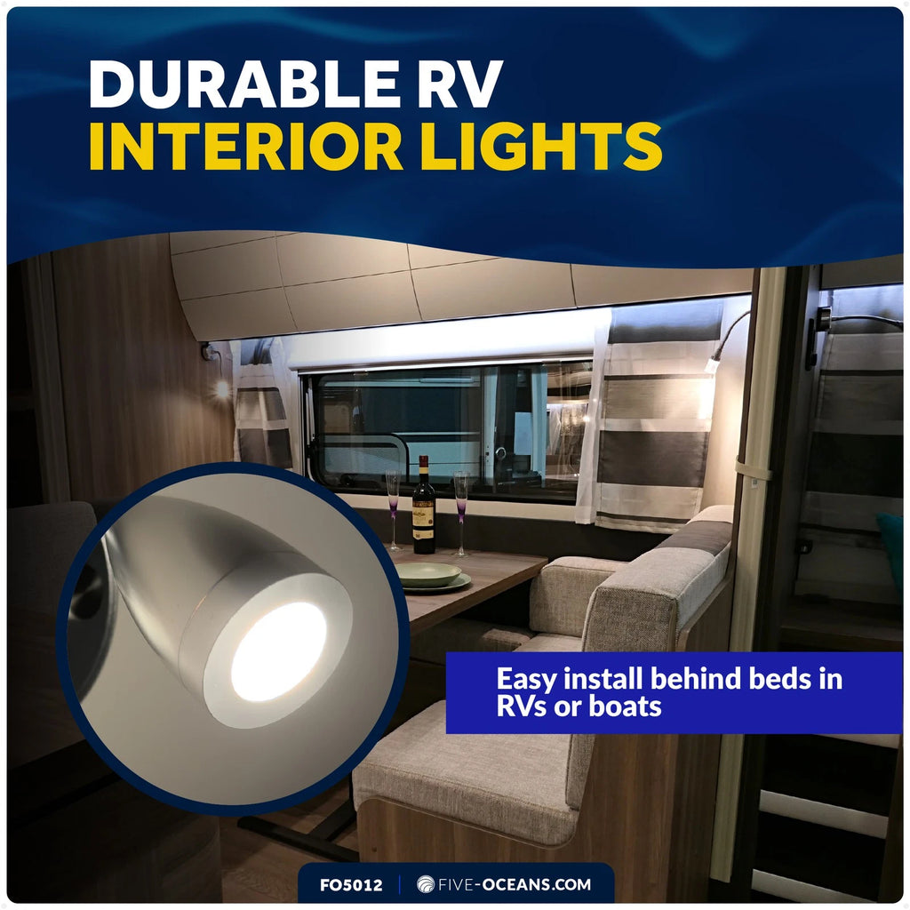 RV LED Reading Light with Touch Dimmer & USB-C Port (12V, Silver)