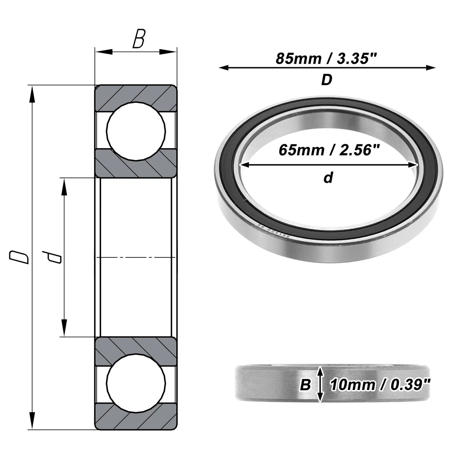 Deep Groove Ball Bearing 6813DD for Scooter Skateboard Wheel (P5 65x85x10mm)