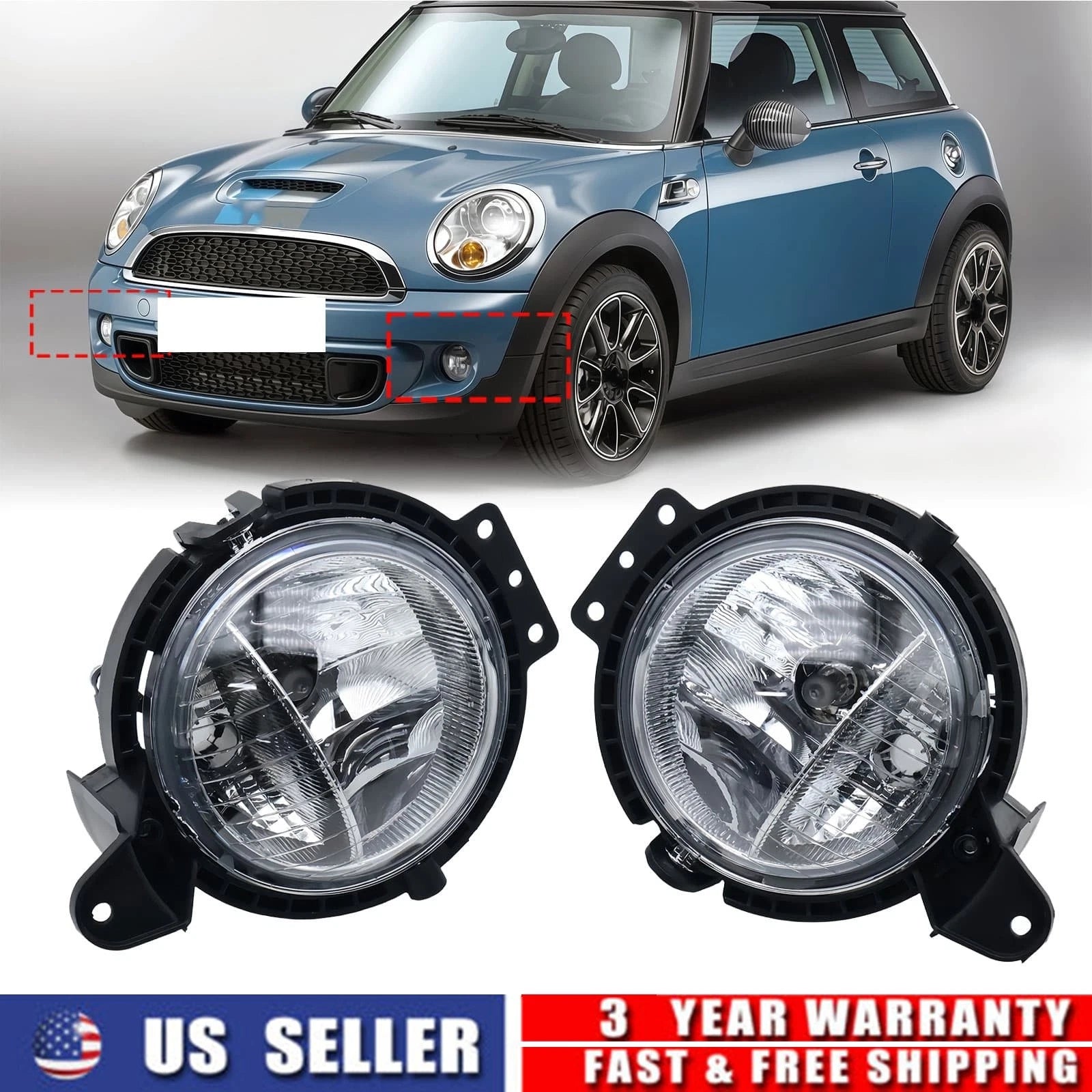 Fog Light Lamp Set Left & Right for BMW Mini Cooper R55 R56 R57 R58 R59 (2007)