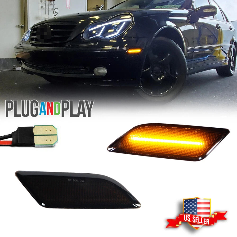 Set of 2 Euro Smoked Lens Amber LED Side Marker Lights for Mercedes W204 (2012–2014)