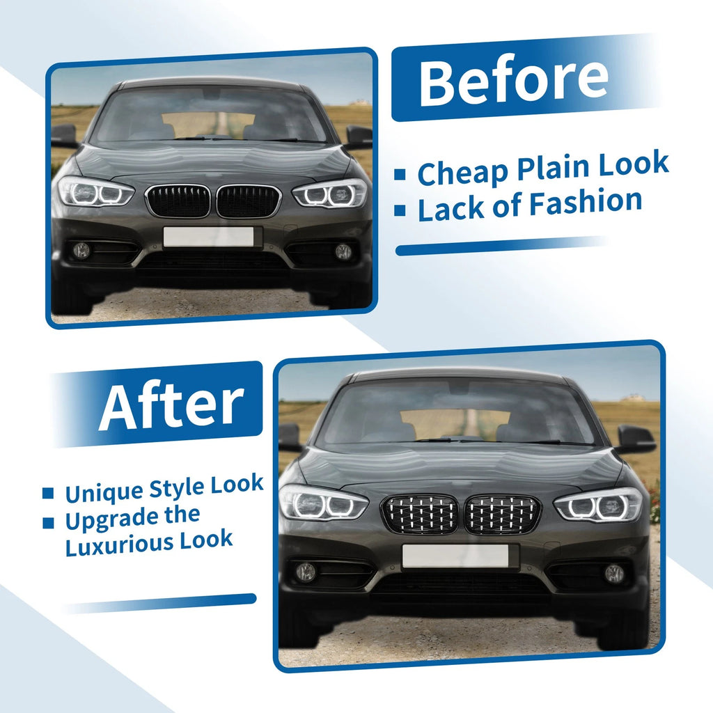 Pair Front Upper Bumper Grille for BMW 1 Series (2004–2013) - Chrome