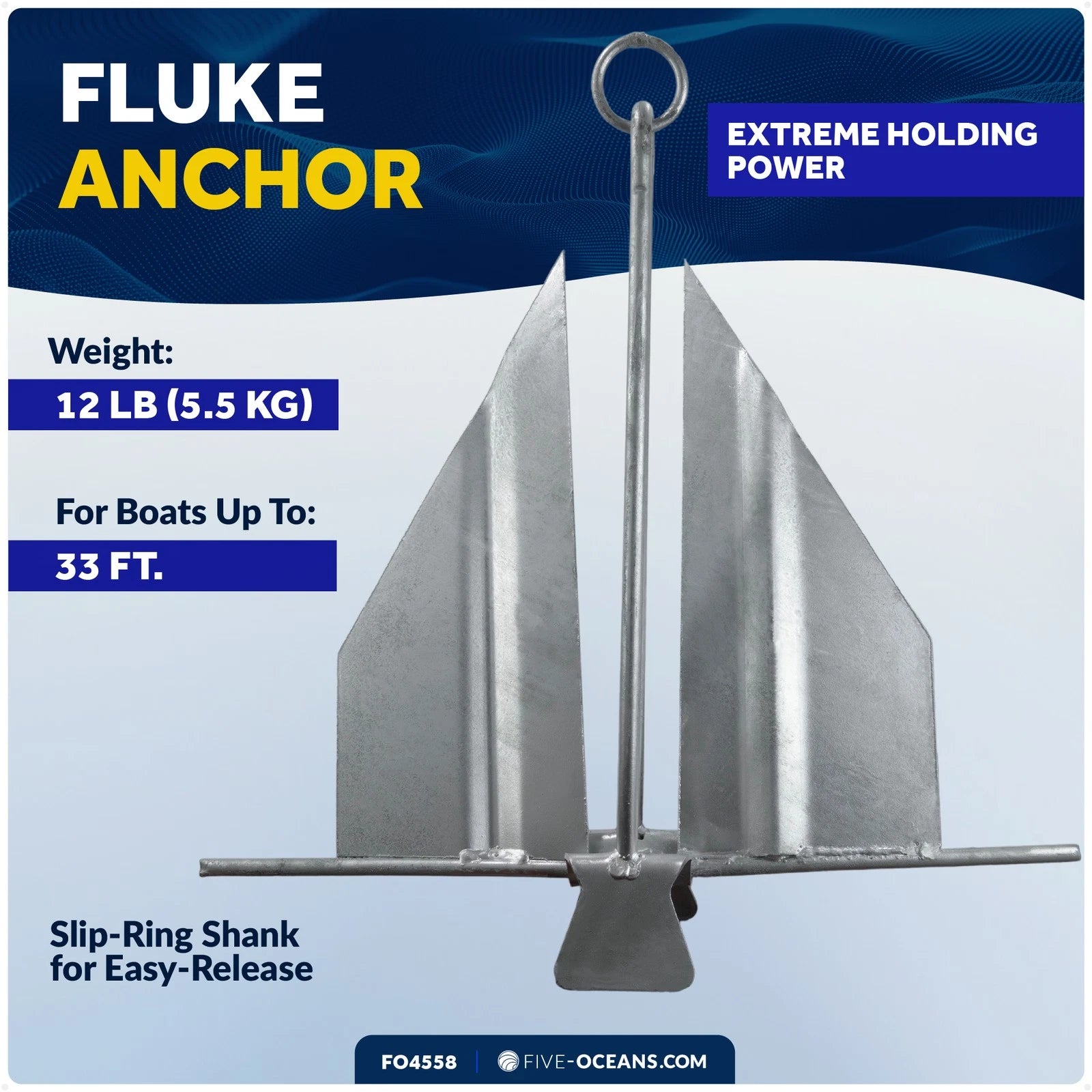 12 Lb Fluke Boat Anchor for Slip-Ring Hot Dipped Galvanized Steel