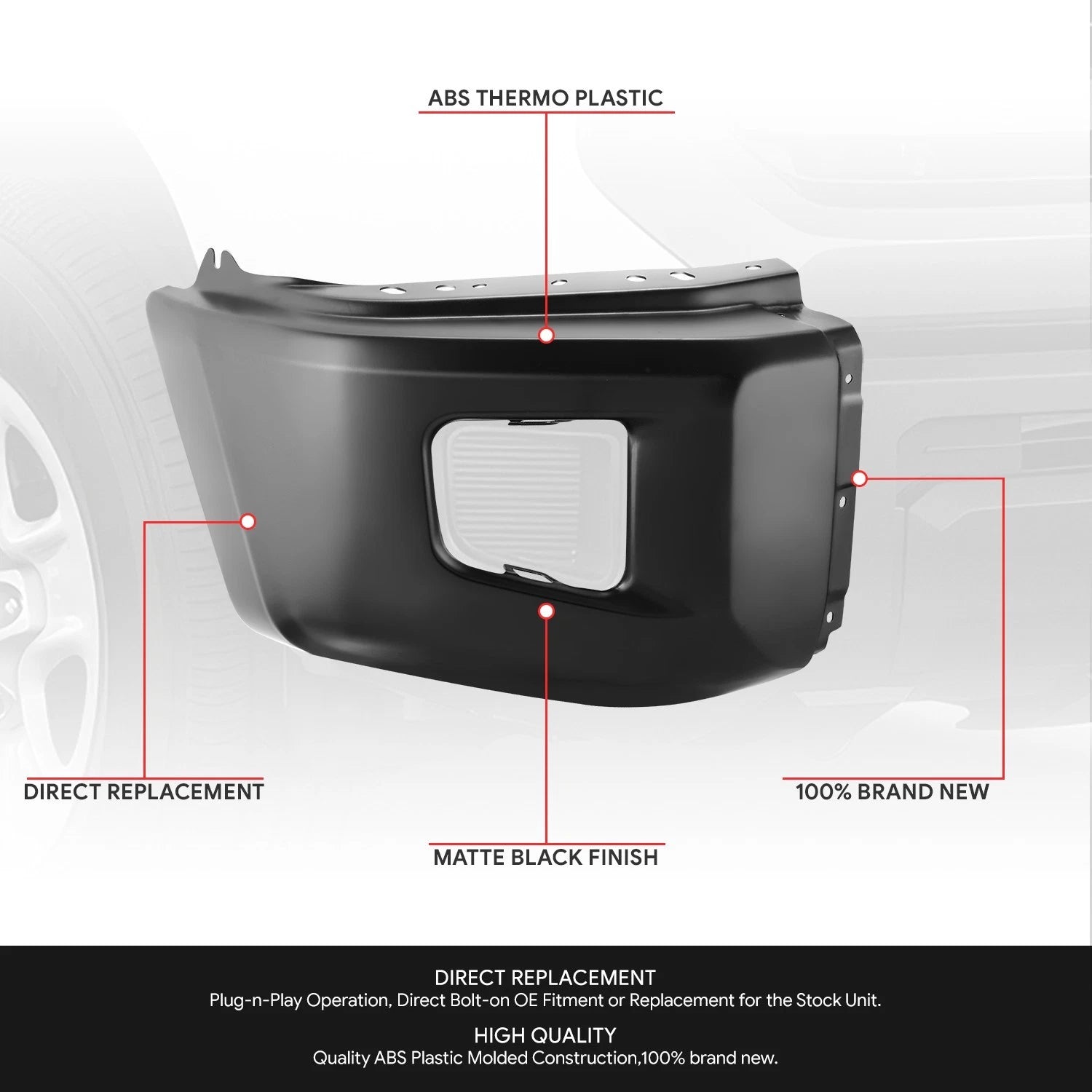 Right Side Front Bumper for Toyota Tundra (2014–2021) OE Style Black