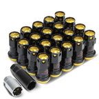 Set of 16 Aluminum Gold Rim Lock Nuts + Adapter M12x1.5 22mm OD/45mm Tall