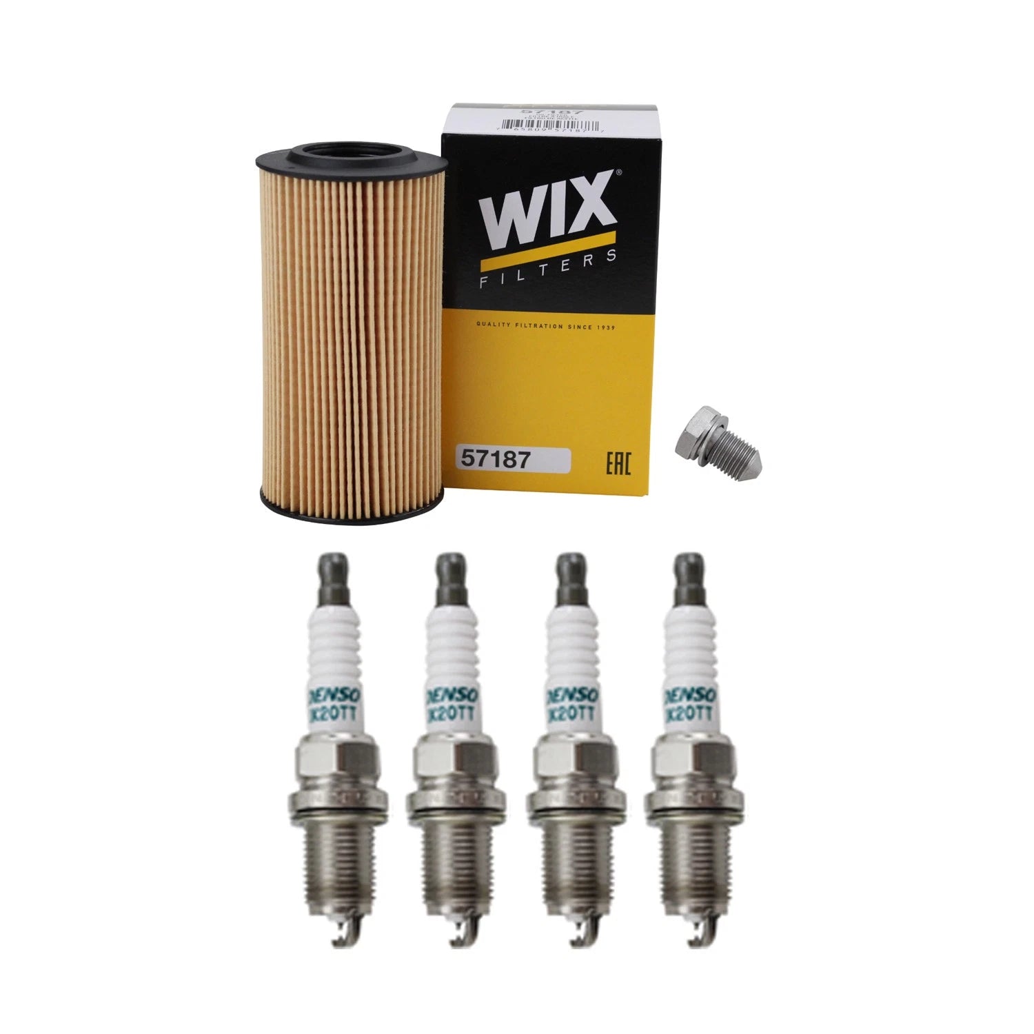 Wix Engine Oil Filter & Denso 4 Spark Plugs for Audi A4 Quattro (2002–2008)