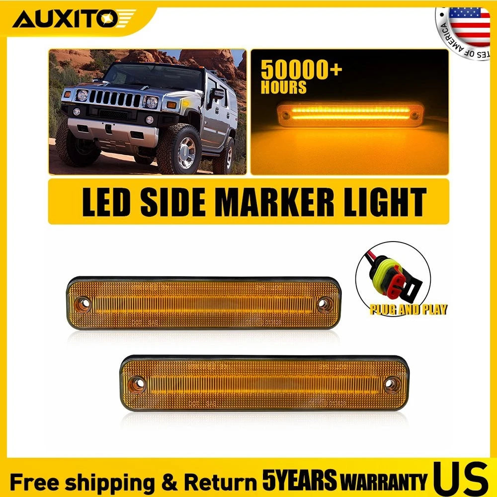 2X Front Amber LED Fender Side Marker Signal Lights for Hummer H2 (2003–2009)