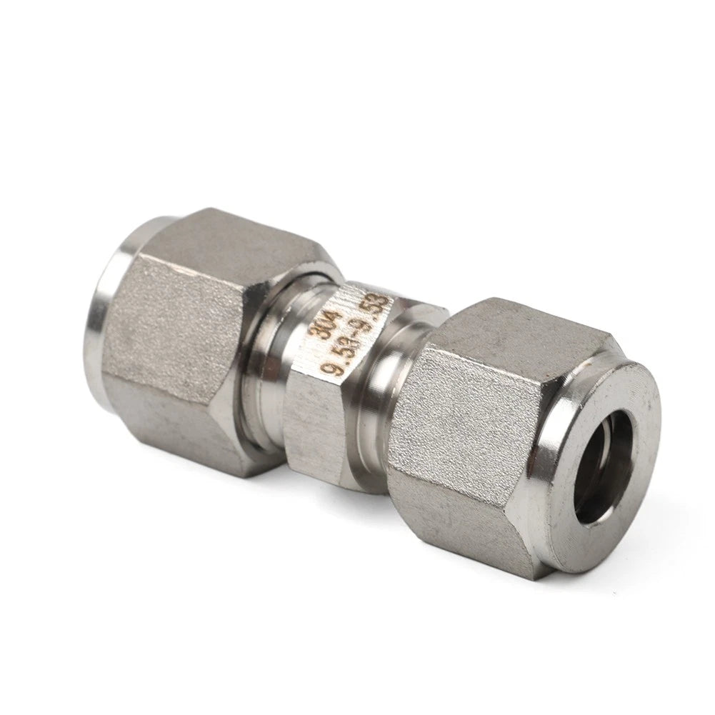 3/8" Equal OD Straight Through Ferrule Pipe Tube Connector Fitting for