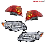 Pair of Halogen Chrome Headlights & Red Outer Tail Lights for Toyota Corolla (2009–2010)