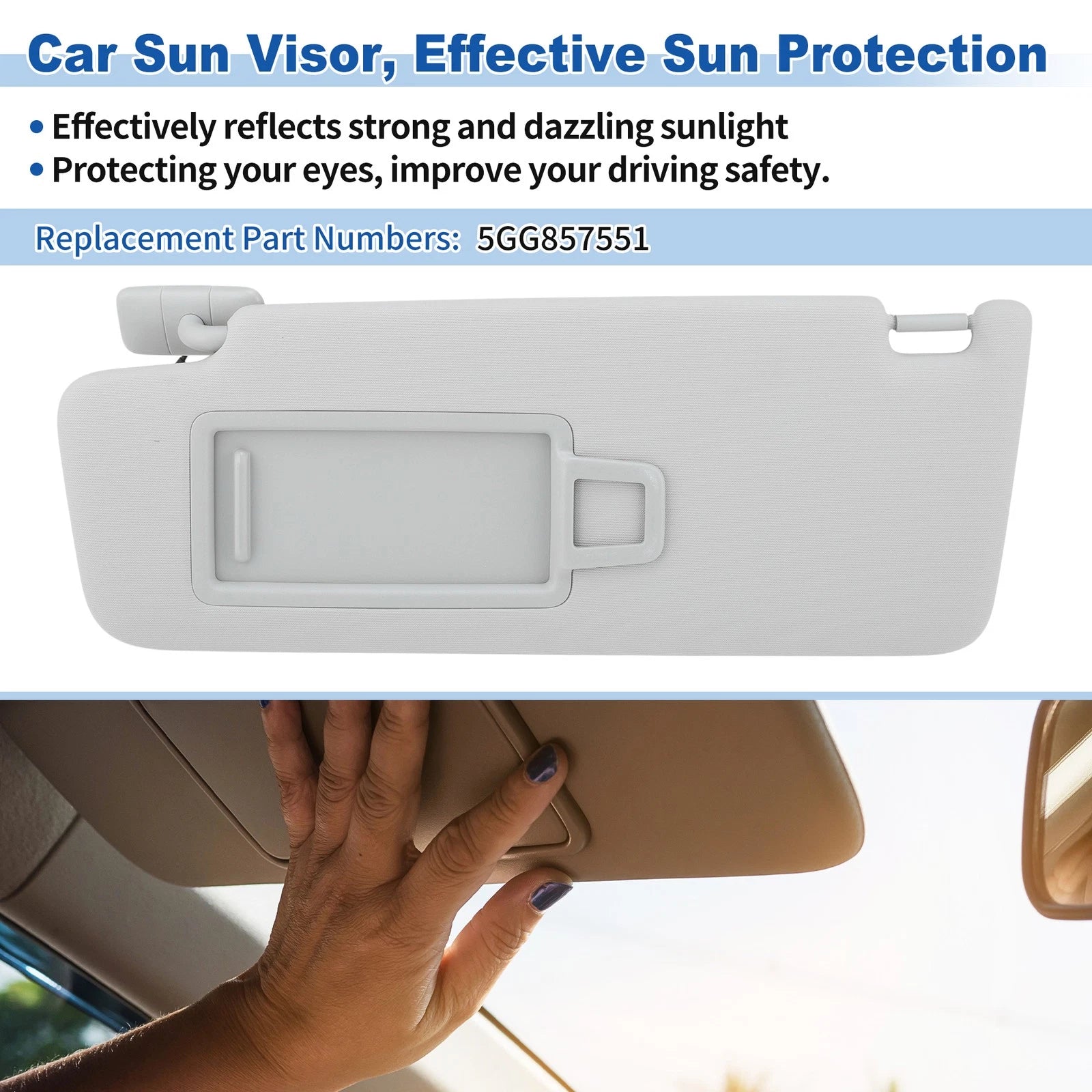 Left Side Sun Visor for Volkswagen Golf MK7 (2013–2017) 5GG857551 Gray