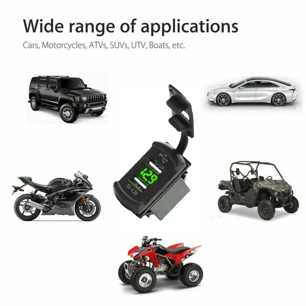 LED Dual USB Charger with Voltmeter Rocker Switch DC12V for Car