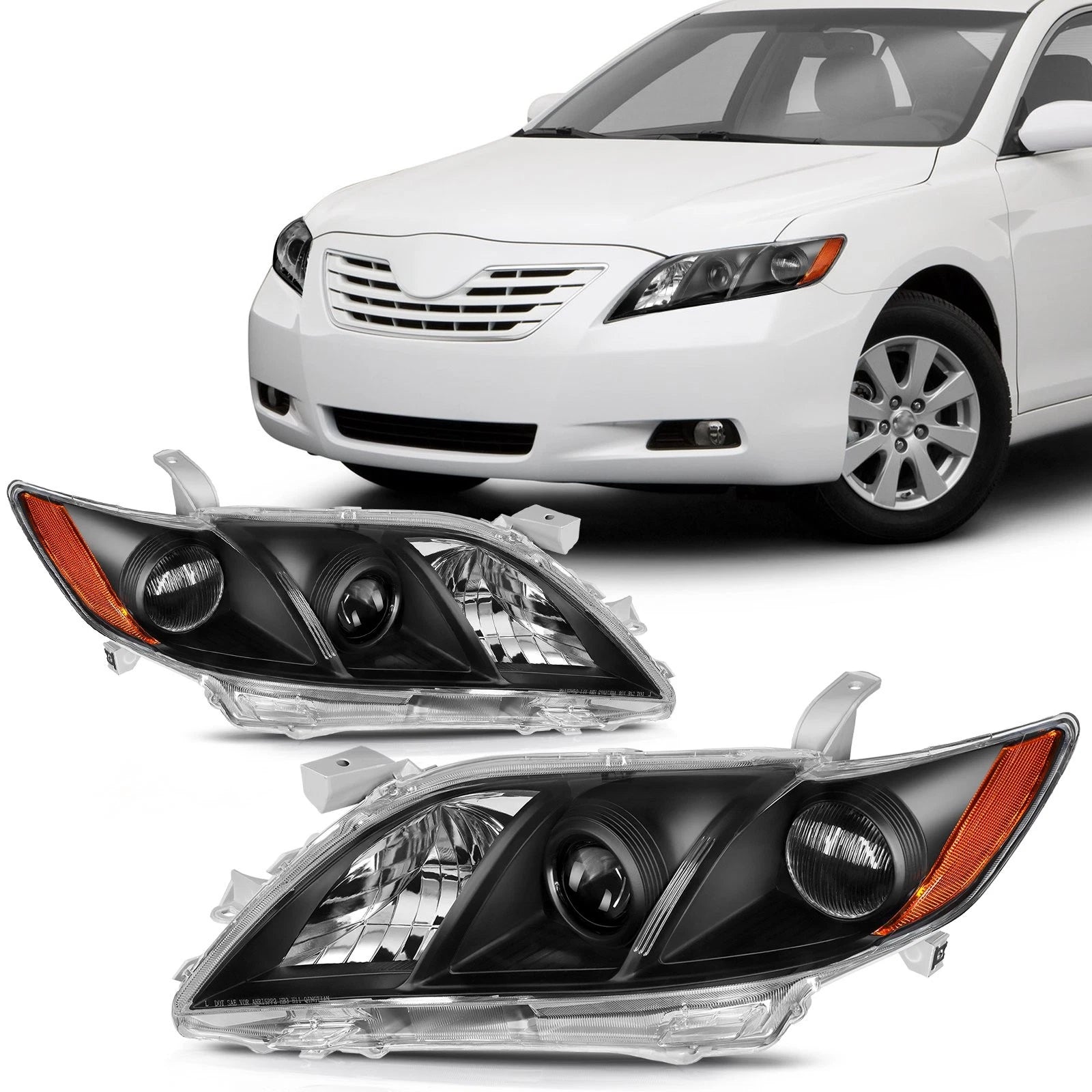 Headlight Assembly Pair for Toyota Camry (2007–2009) Black Amber