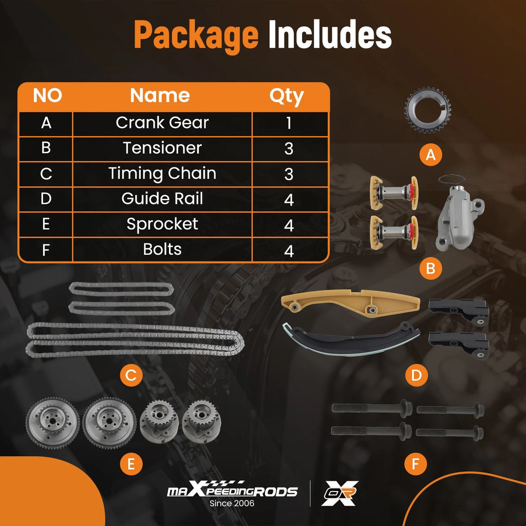 Timing Chain Kit with Cam Phaser VVT Gears for Ford F-150, Lincoln Taurus (3.5L)