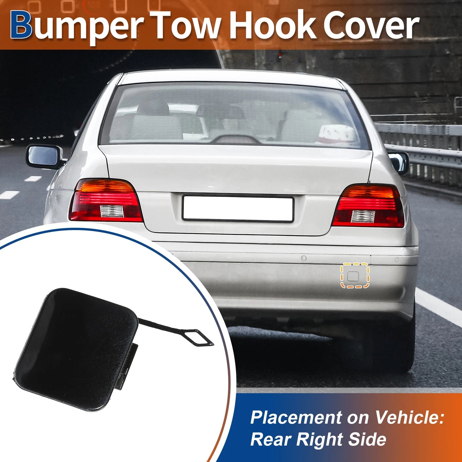 Rear Tow Hook Cover for BMW 525i 528i 530i 540i (No. 51128219075, Black)