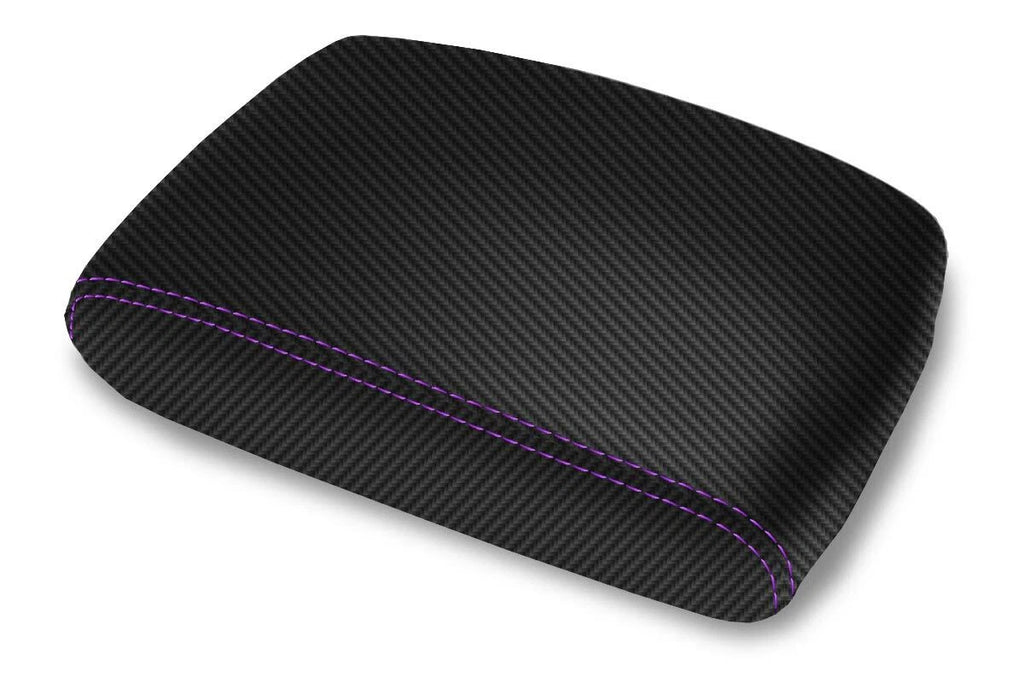 Console Lid Armrest Cover for Infiniti FX35 (2009–2012) Carbon Fiber Purple Stitch