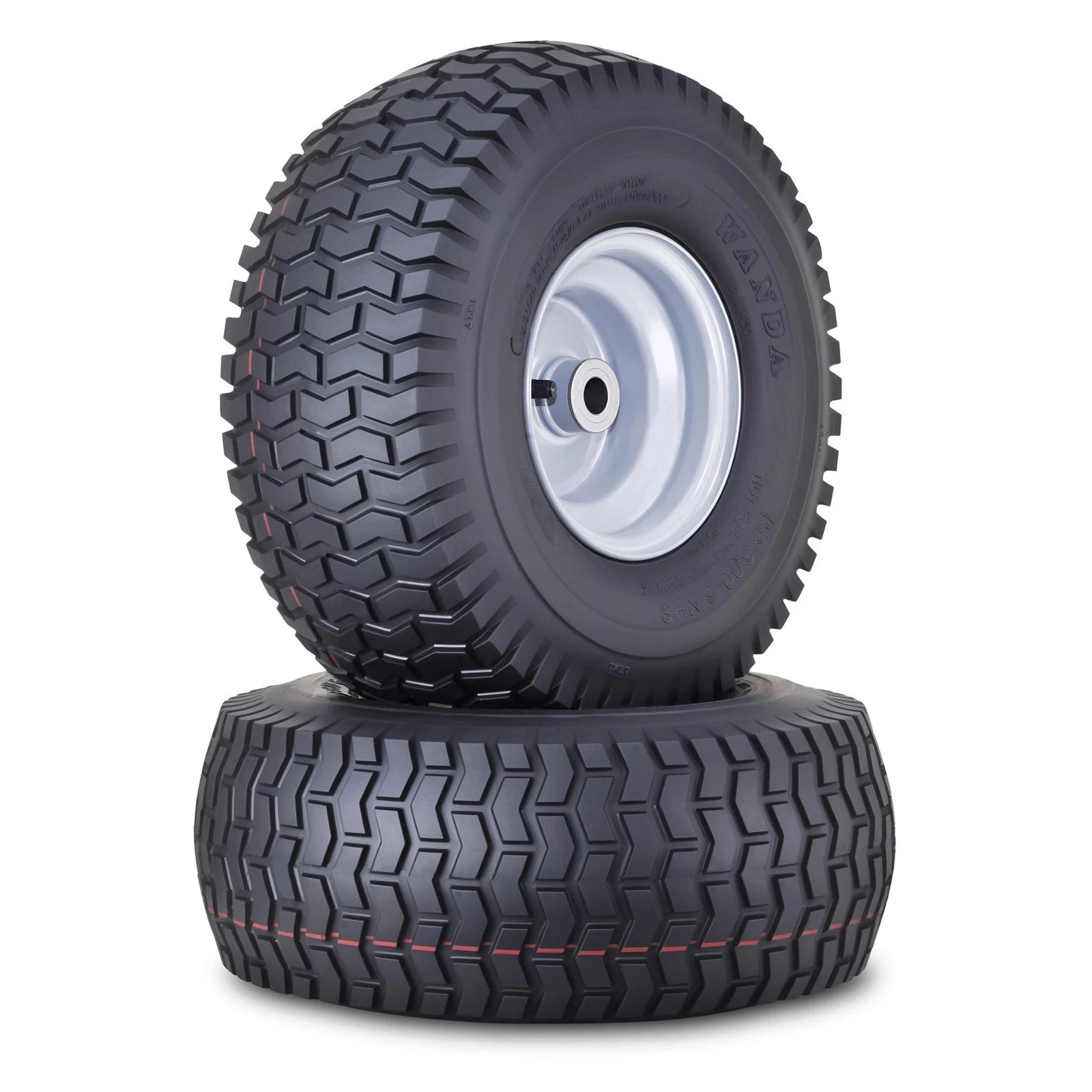 2 Wanda 15X6-6 Lawn Mower Tires w/ 3/4" Bushing & 3" Center Hub (Silver)