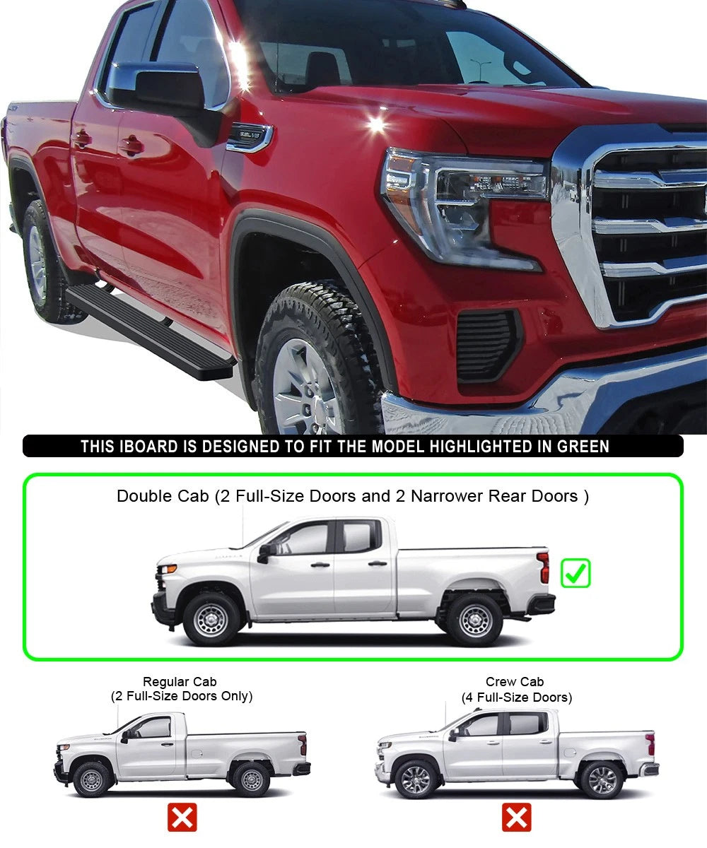 Set of 2 Running Boards for Silverado Sierra Double Cab (2019-2026)