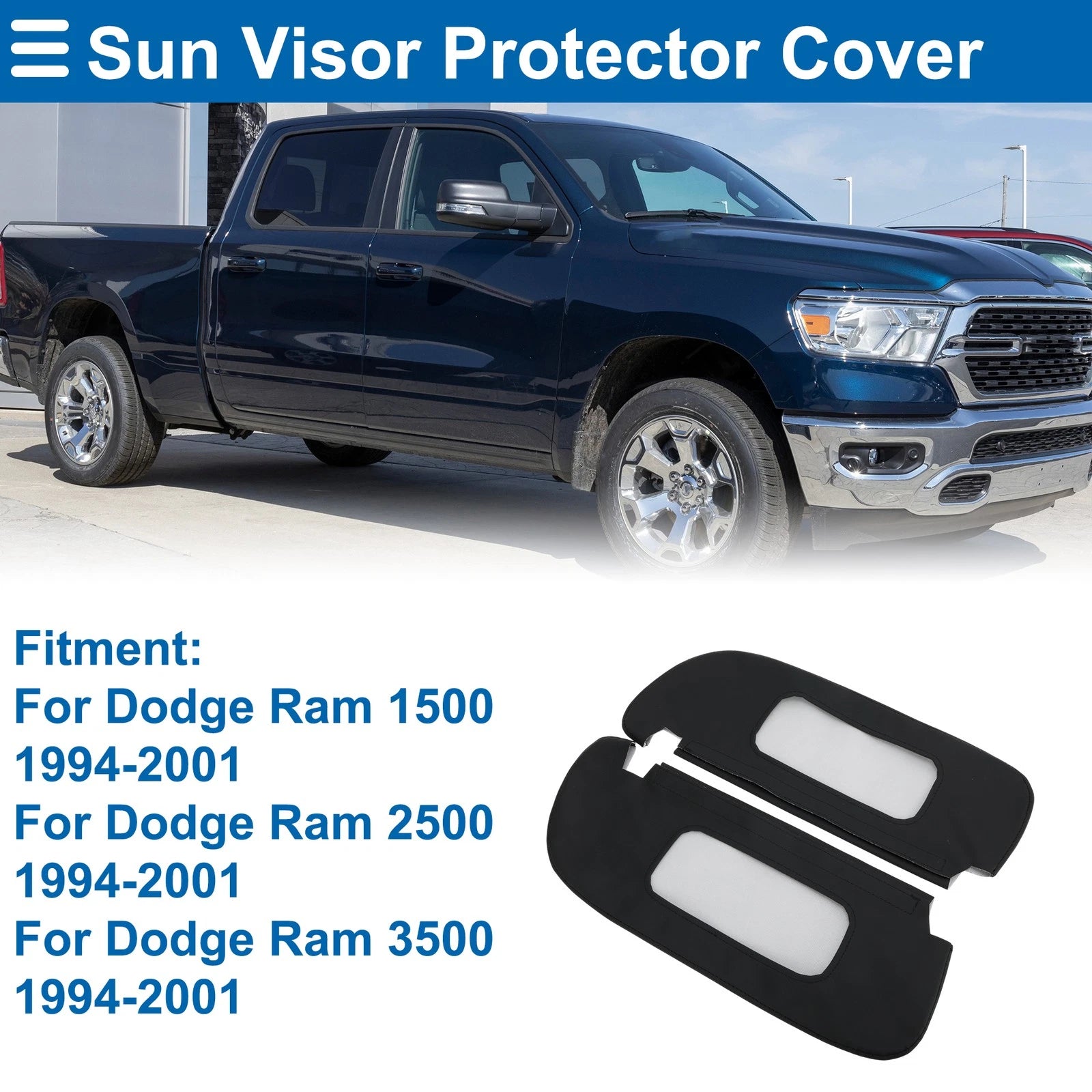 Sun Visor Cover Set for Dodge Ram 1500 (1994–2001) Left & Right Side Black