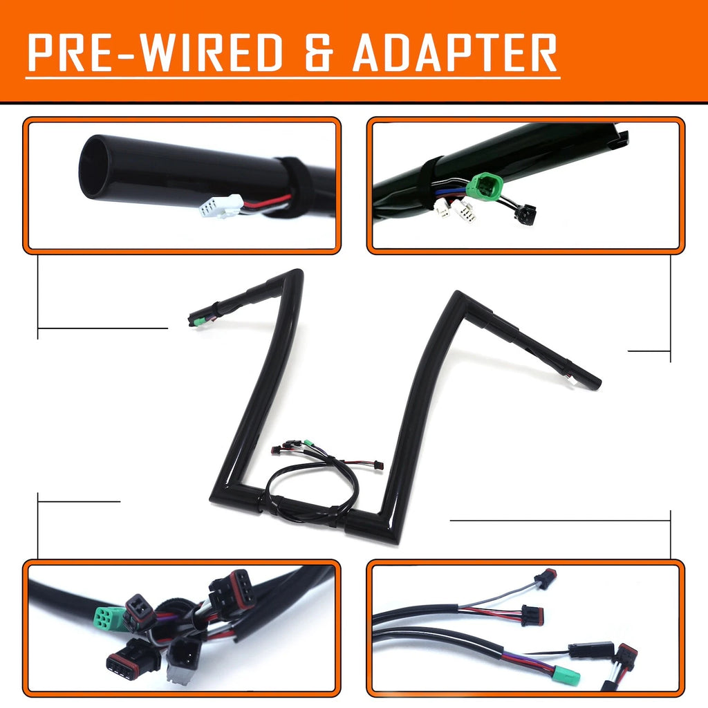 16" Black Prewired Pre-drilled Handlebar for Harley Road King FLHR (2014–2015)