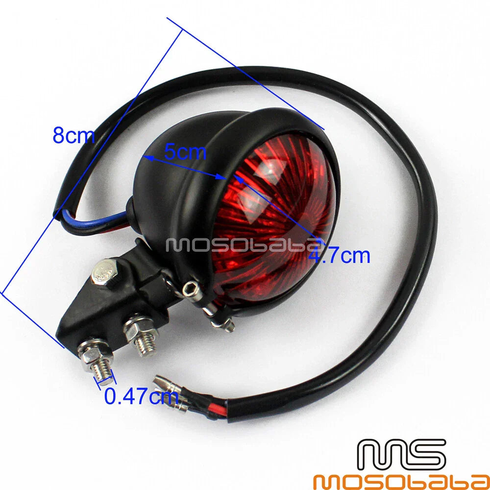 Black LED Tail Lights for Harley Cafe Racer - Mini Bates Brake Red Lens