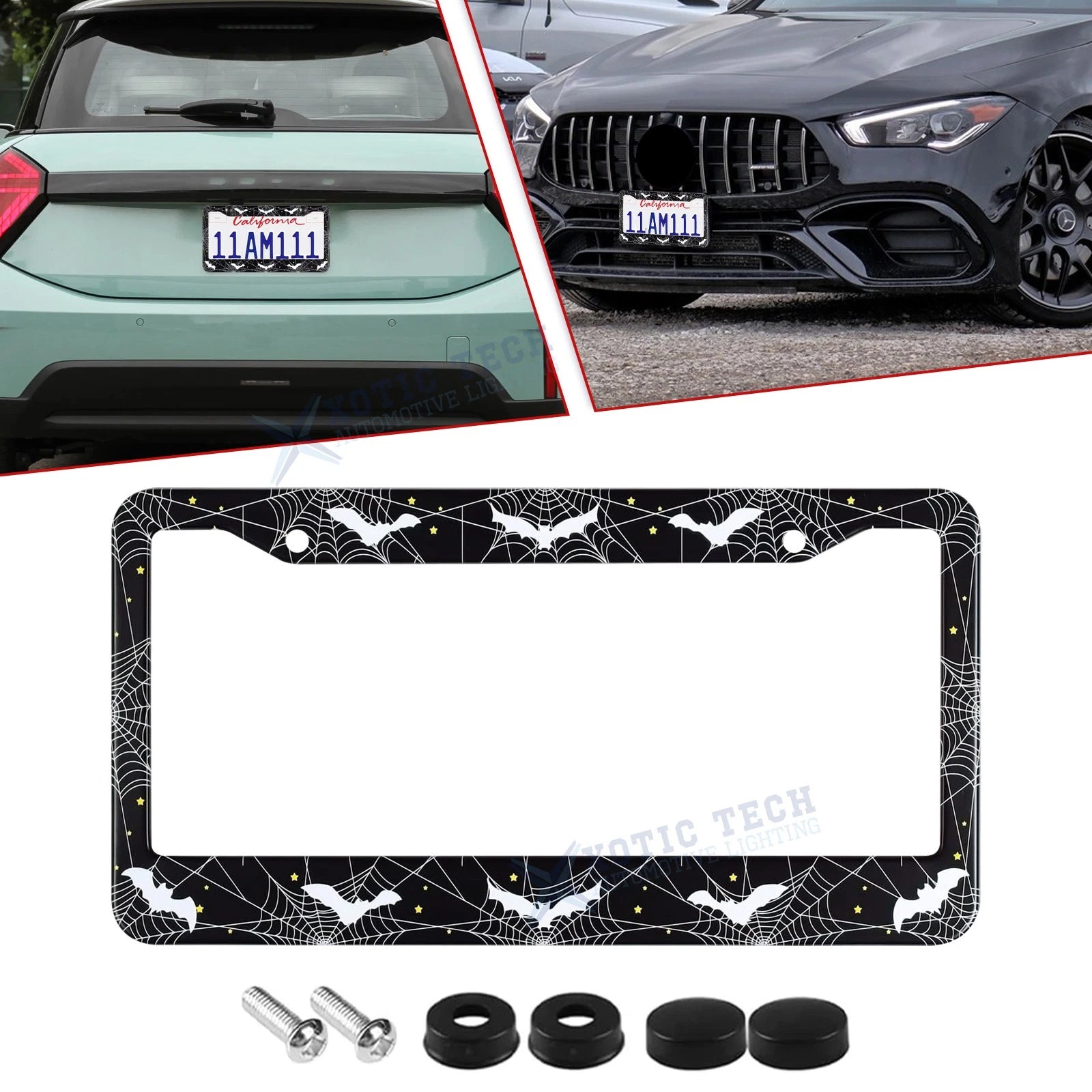Gothic Novelty Black Bat License Plate Frame for Universal US Vehicles