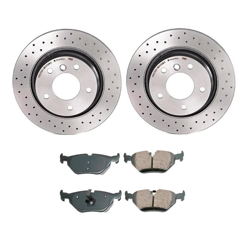 Set of 4 Akebono Rear Brake Kit Euro Ceramic Pads & Xtra Drilled Rotors for BMW E46 (1998–2006)