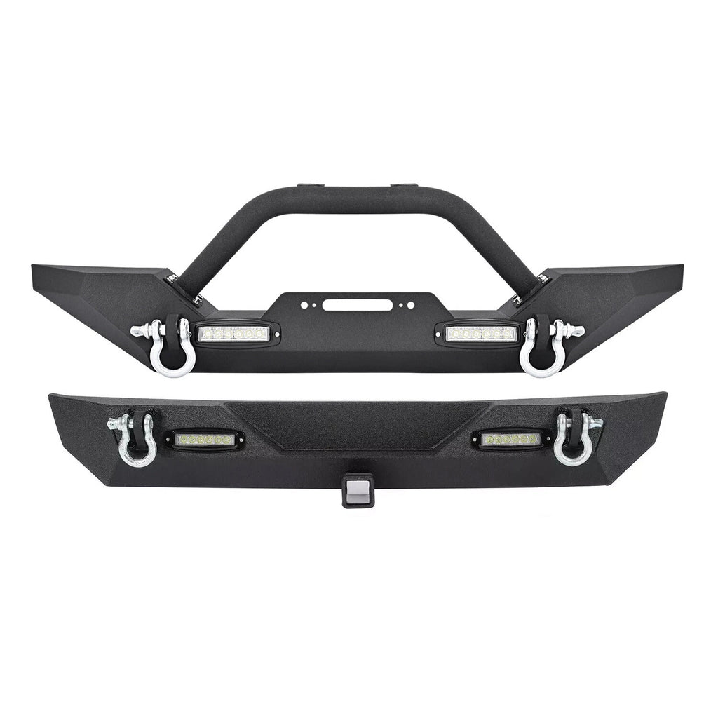 Steel Bumper Set for Jeep Wrangler TJ YJ (1987–2006) w/ D-Rings, Black