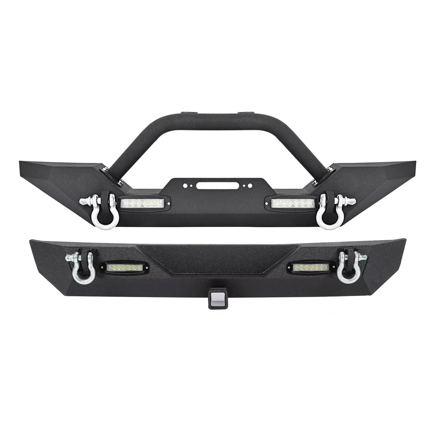 Steel Bumper Set for Jeep Wrangler TJ YJ (1987–2006) w/ D-Rings, Black