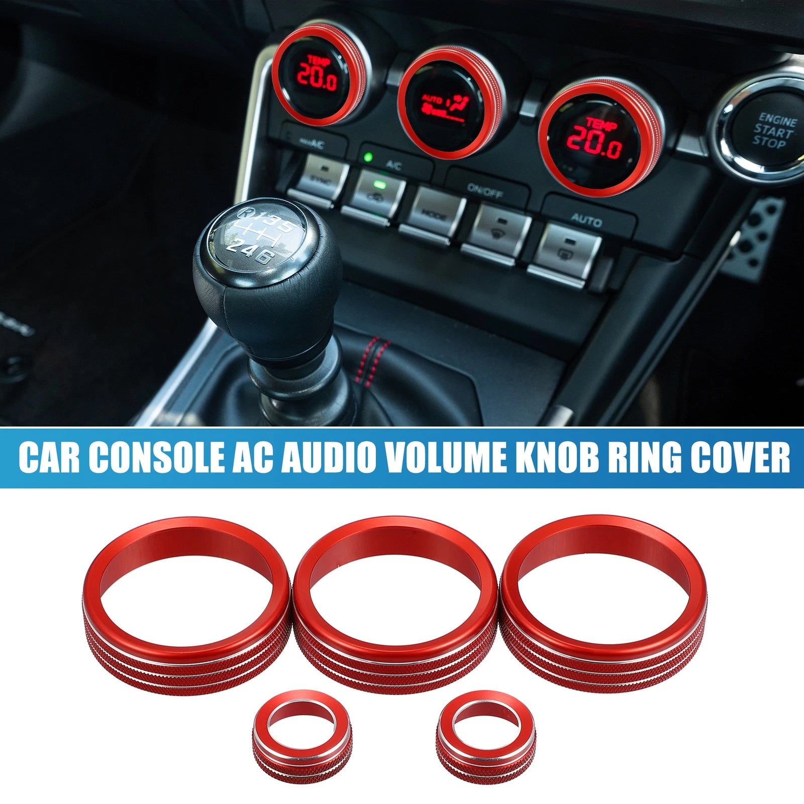 Set of 5 AC Audio Volume Knob Covers for Subaru BRZ GR86 (2022) Red