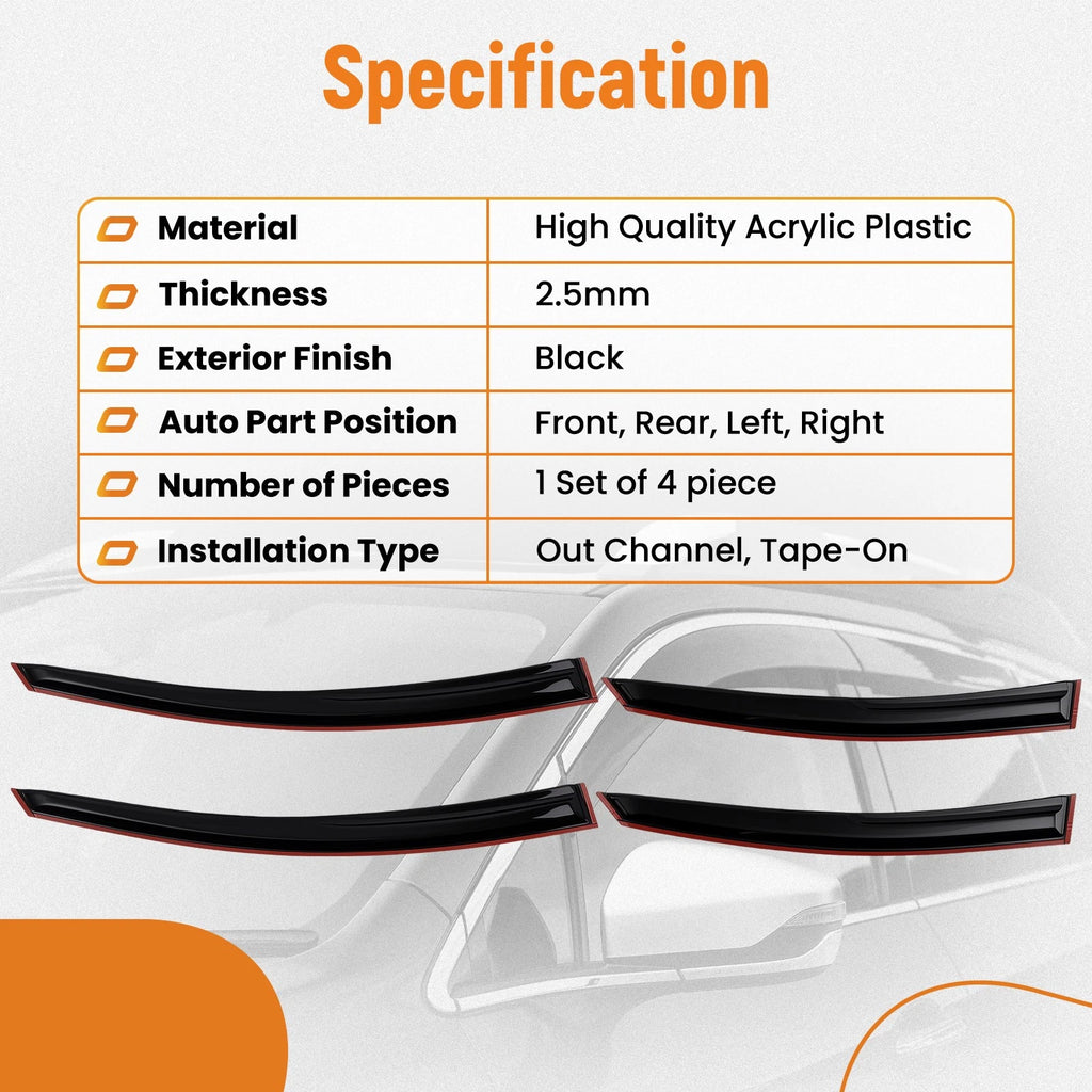 Set of 4 Black Vent Visors for Hyundai Sonata (2011–2014)