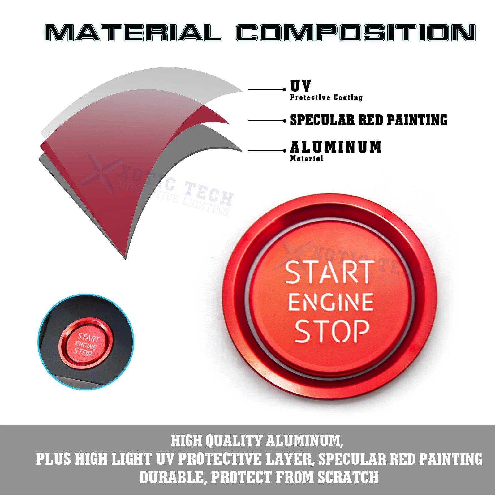 Red Aluminum Engine Start Button + Cigarette Lighter Eject Trim for Audi A4 S4 (2002-2019)