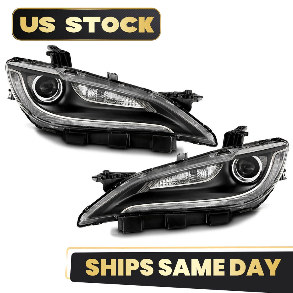 Halogen Headlight Set for Chrysler 200 (2015–2017) w/o DRL, Chrome, Left+Right