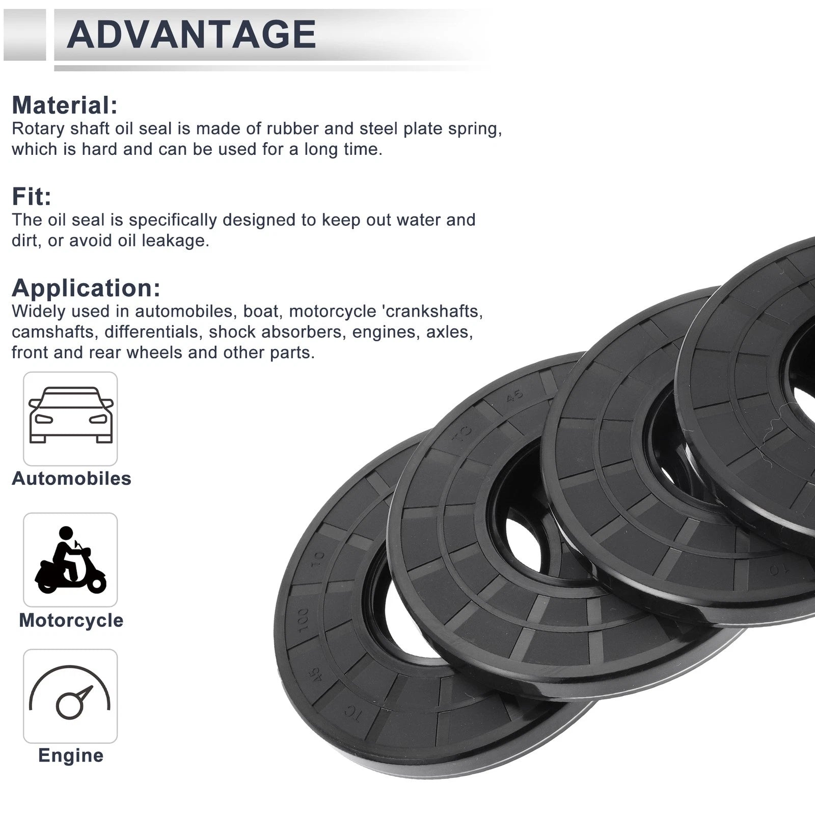 Set of 5 Oil Seal Rotary Shaft Seal Nitrile Rubber 45x100x10mm