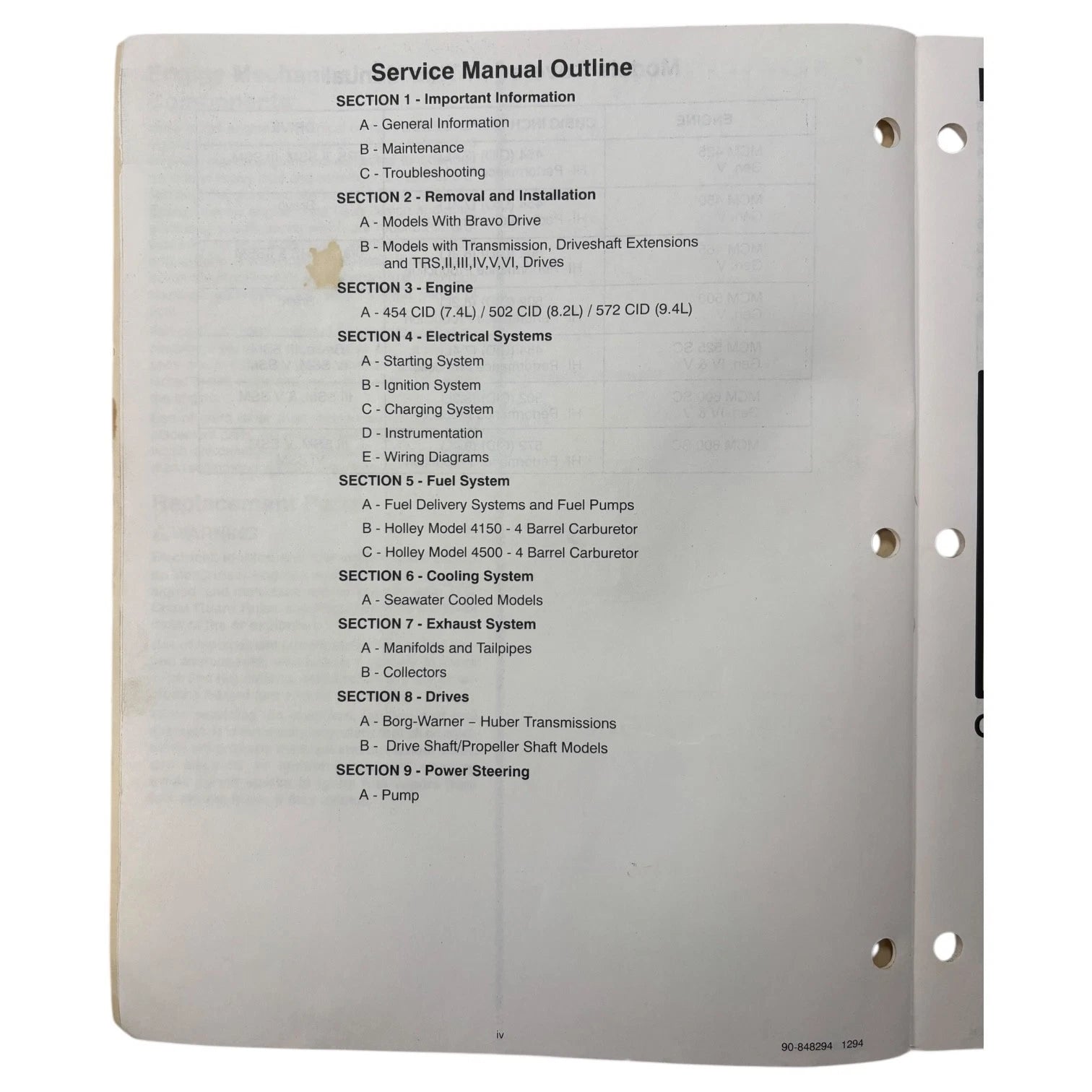 Service Manual #3 for MerCruiser GM V-8 Engines (1994) 90-848294