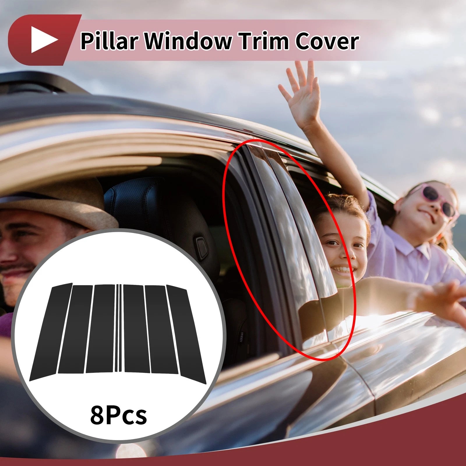 8 Pcs Car Door Pillar Window Trim for Ford Expedition (2018–2023) Black