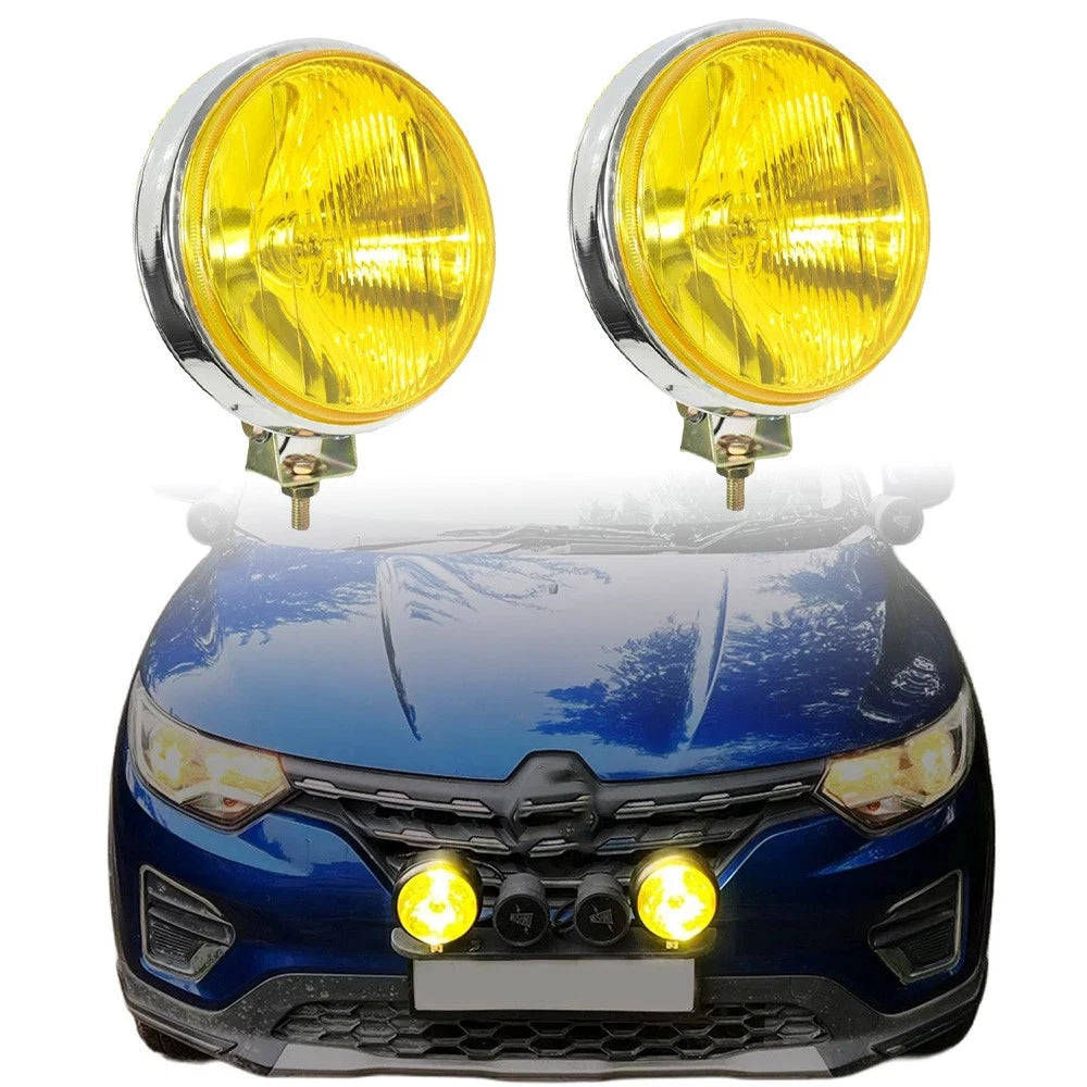 Set of 2 Round Chrome Yellow Halogen H3 12V Fog Lights for Universal Fit