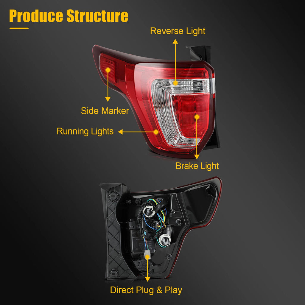 Left Taillight Assembly for Ford Explorer (2016–2019) LED Red Brake Lamp
