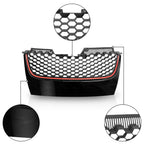 Mesh Grille for VW GTI GLI Jetta MK5 (2006–2009) - Black Badgeless with Red Trim