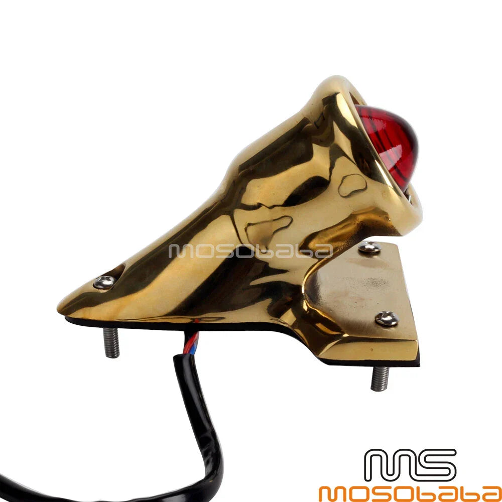 Brass Crocker Style LED Tail Light Assembly for Custom Harley Bobber