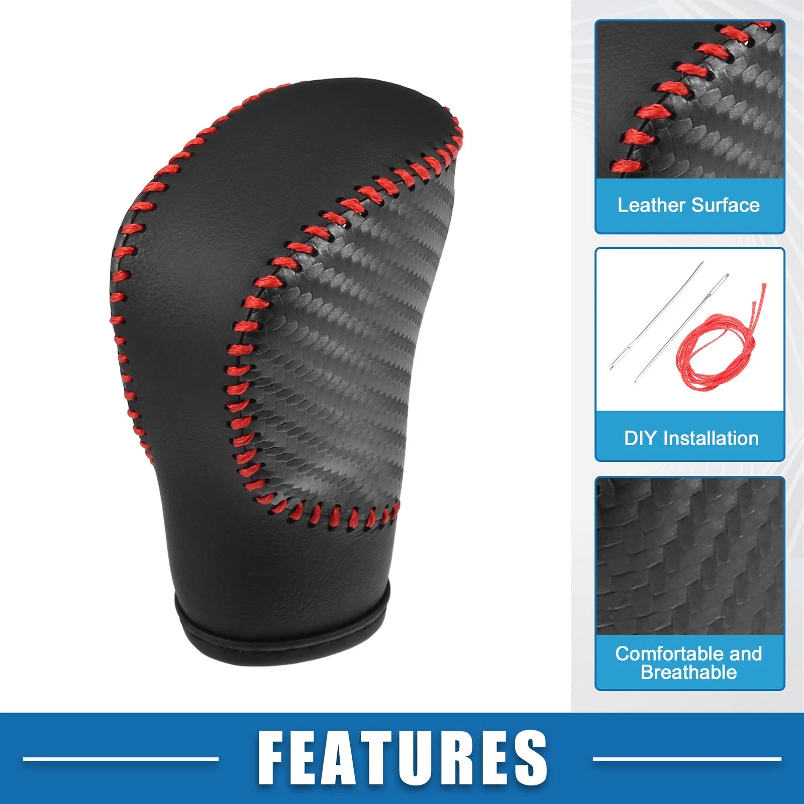 Gear Shifting Knob Cover Trim for Honda Accord (2018–2023) Carbon Fiber Black Red Stitches