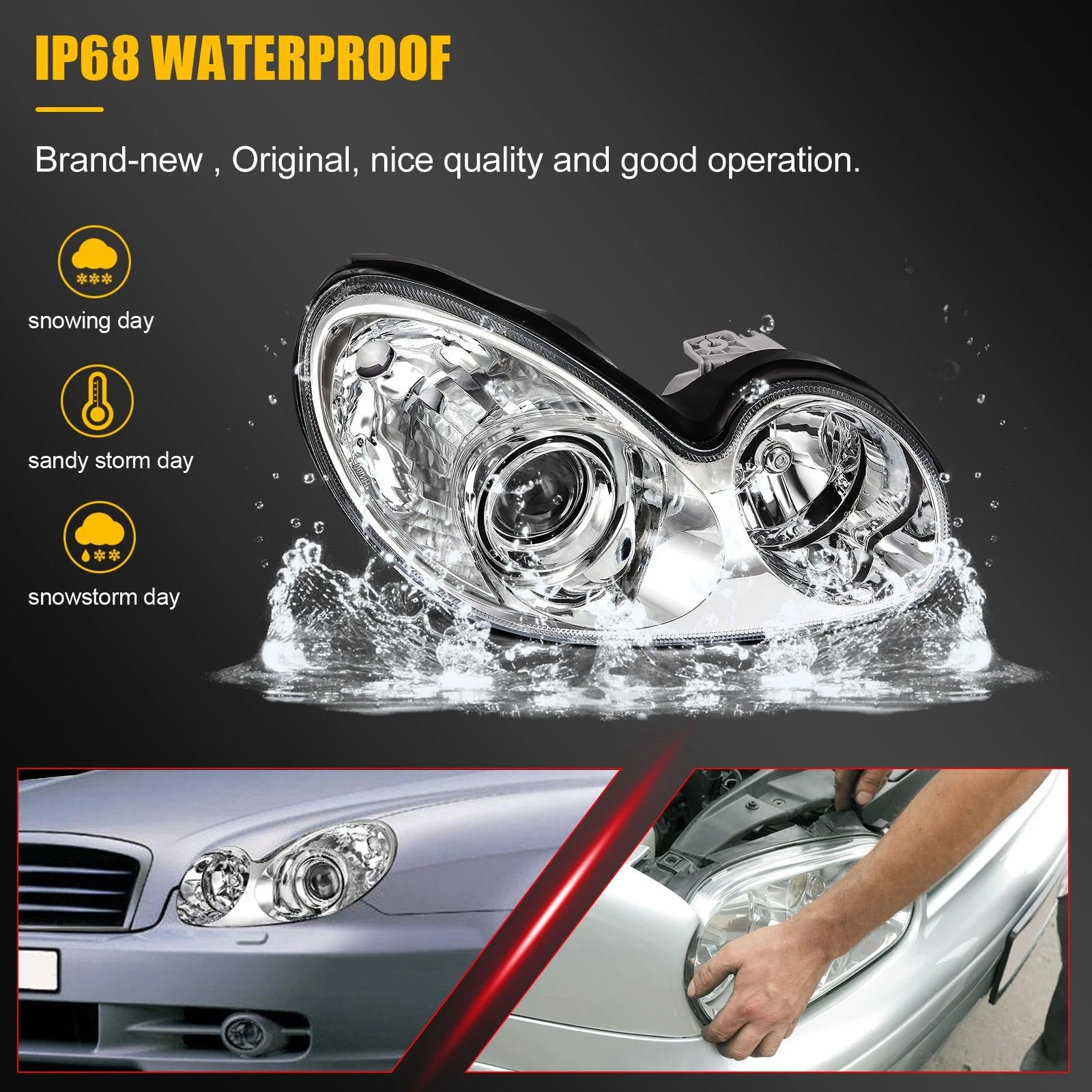 Set of 2 Headlight Assemblies for Hyundai Sonata (2002–2005) Chrome Housing