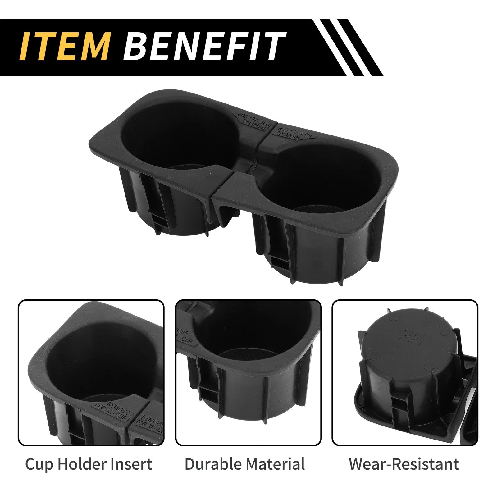 Set of 2 Center Console Cup Holder Inserts for Toyota Tacoma (2010–2015) No. 6699204012 Black