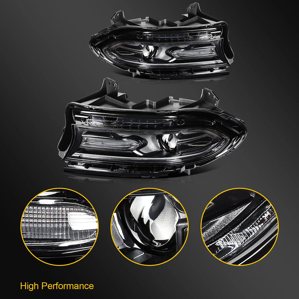 Pair Headlamp Headlights Assembly for Dodge Charger (2015–2023) Black Projector